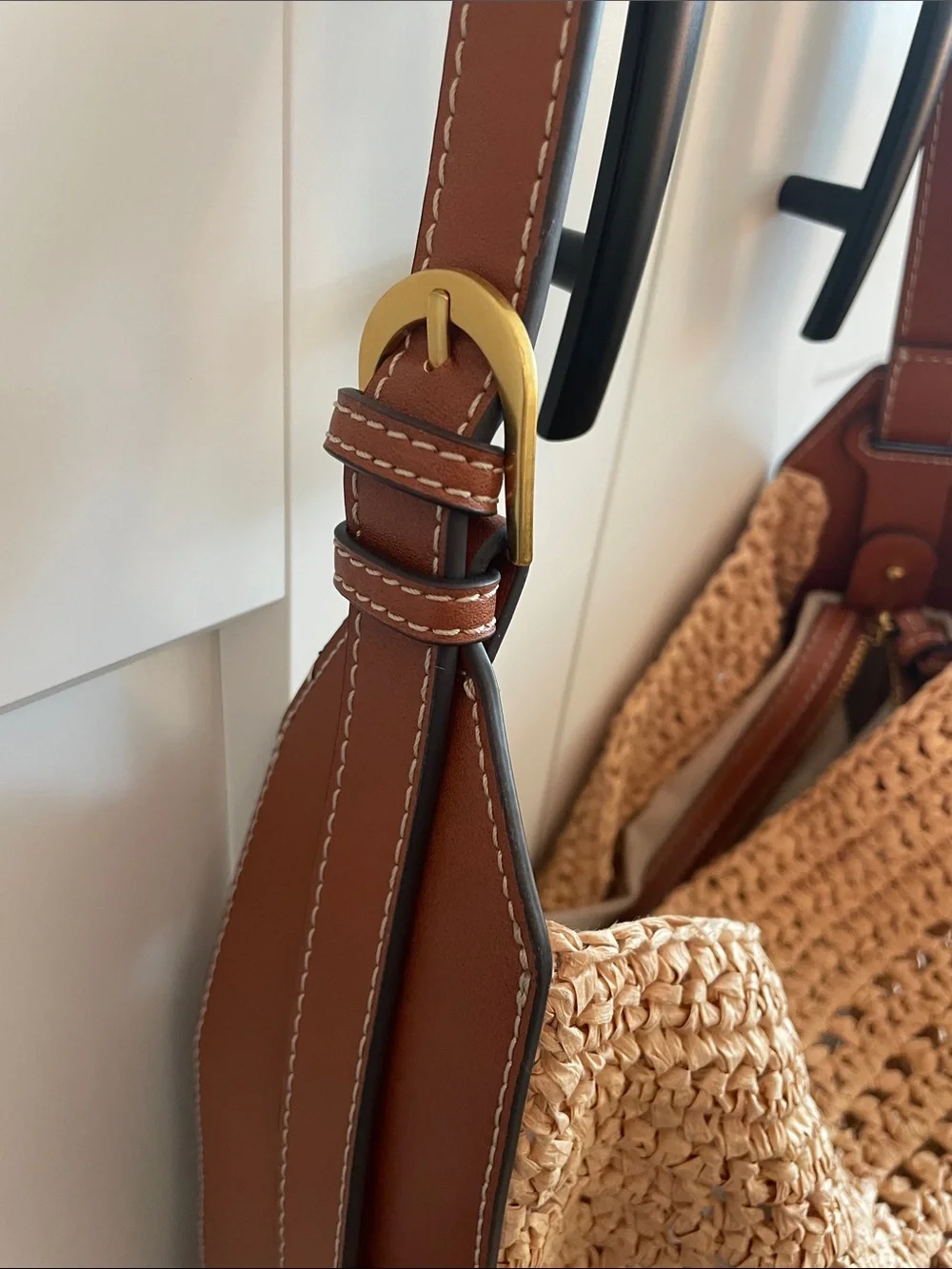 Mango Woven Straw Hobo Bag with Brown Leather Trim CB CB - Picture 2 of 14